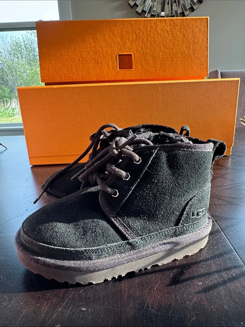 UGG Kids Black Suede Lace-Up Ankle Boots